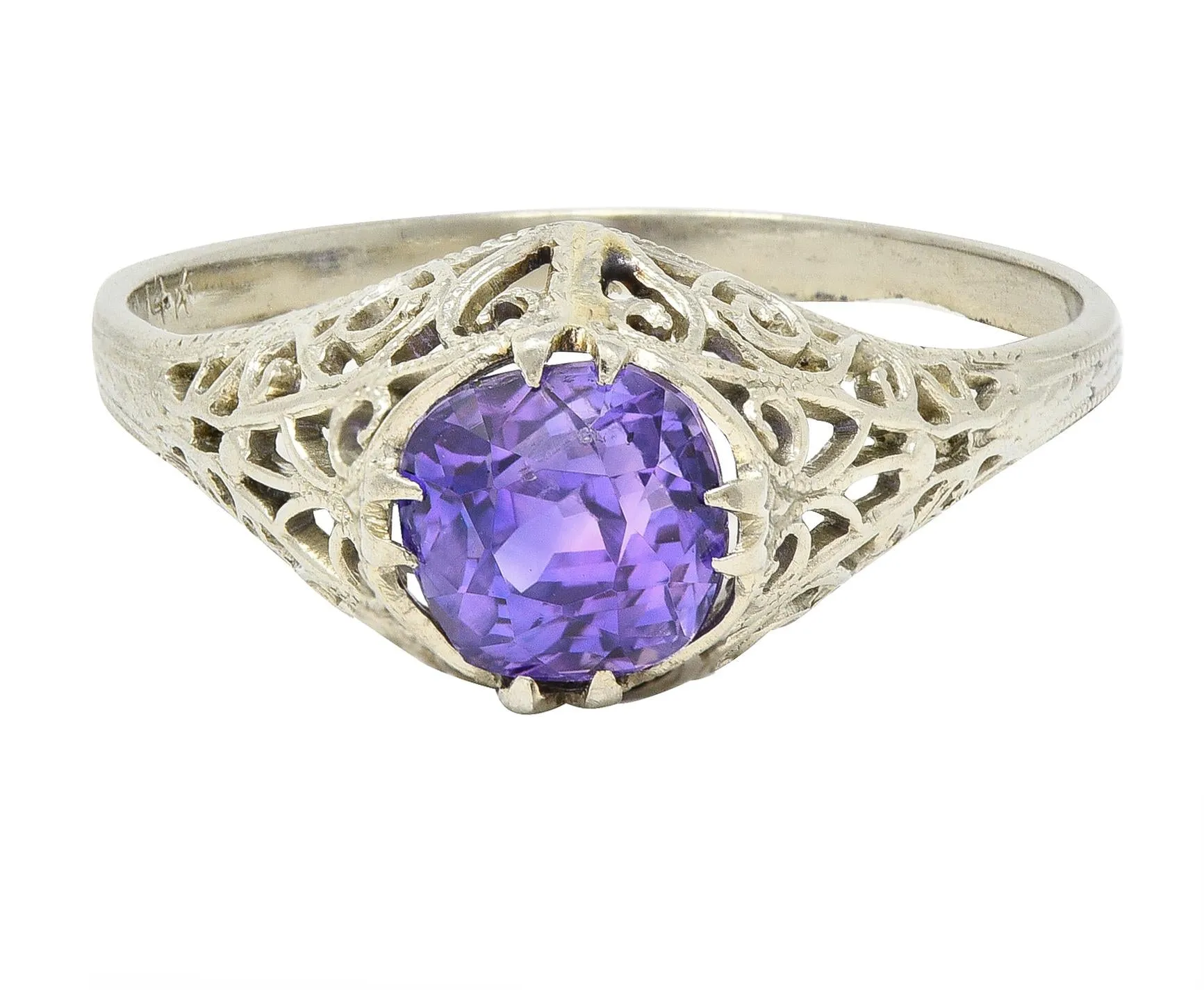 Edwardian 1.48 CTW No Heat Ceylon Purple Sapphire 14 Karat Gold Engagement Ring GIA