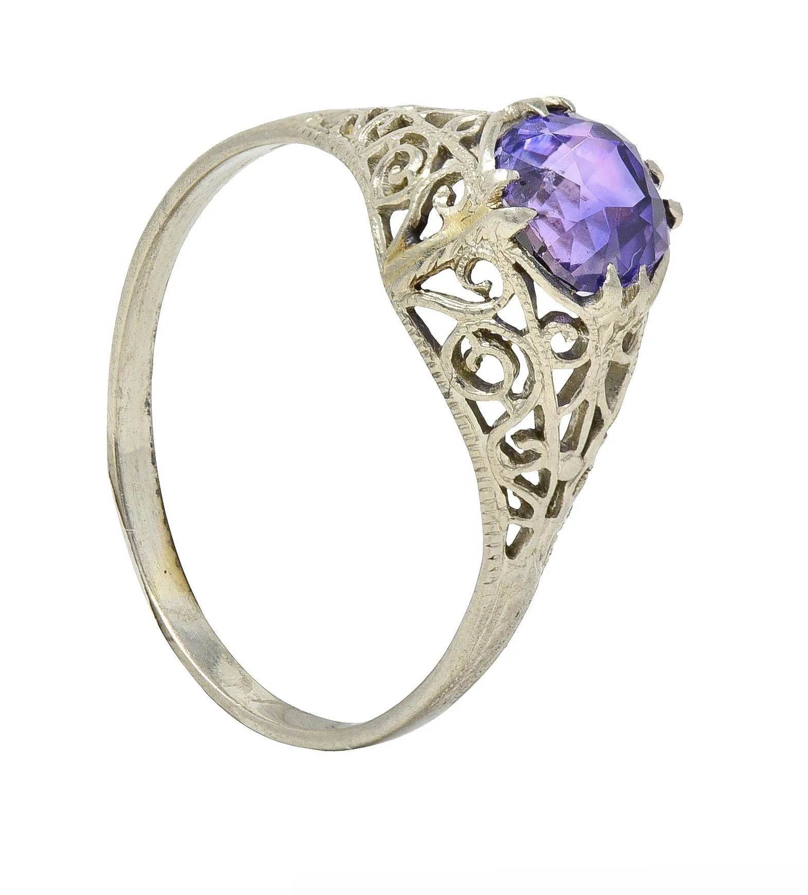 Edwardian 1.48 CTW No Heat Ceylon Purple Sapphire 14 Karat Gold Engagement Ring GIA