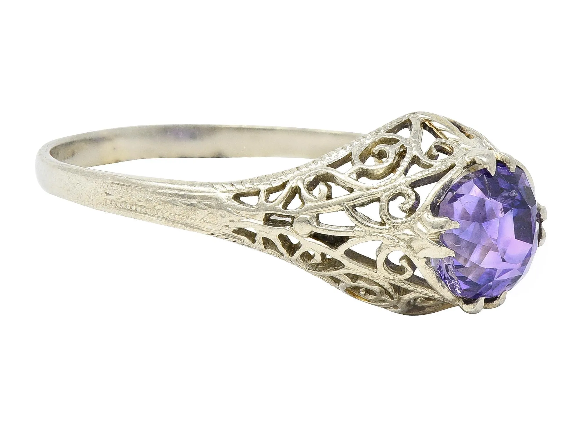 Edwardian 1.48 CTW No Heat Ceylon Purple Sapphire 14 Karat Gold Engagement Ring GIA