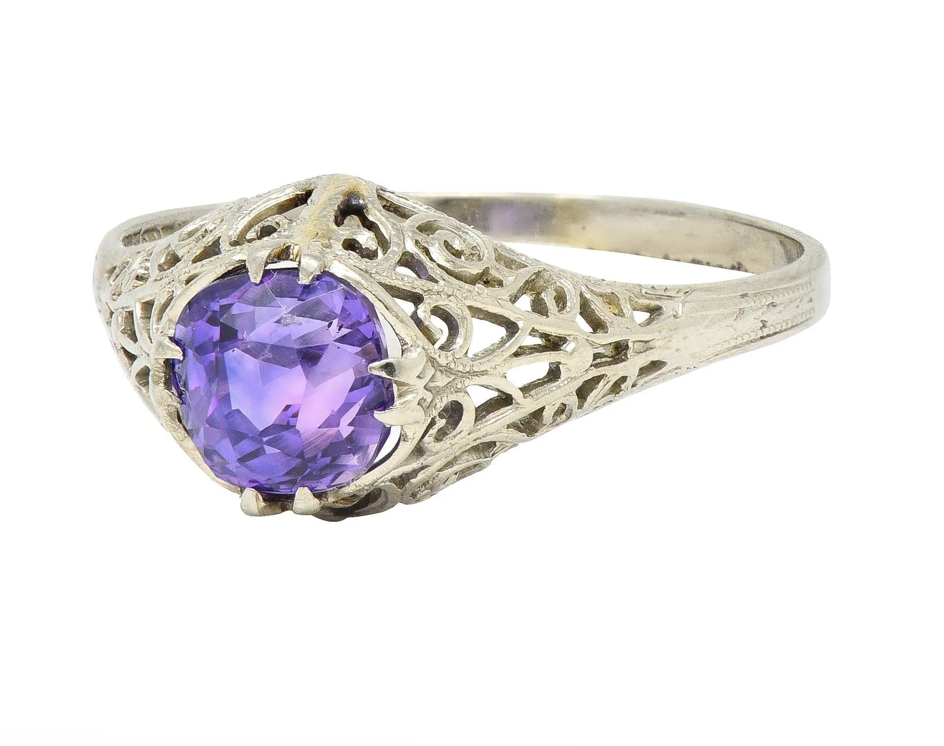 Edwardian 1.48 CTW No Heat Ceylon Purple Sapphire 14 Karat Gold Engagement Ring GIA