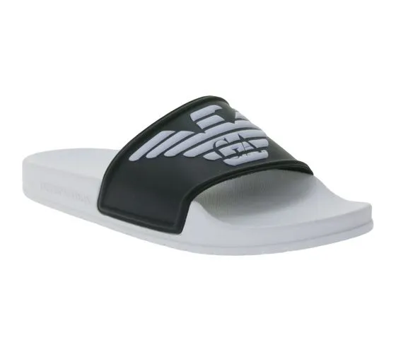 Emporio Armani Sliders Mules pour hommes Chaussures de bain Pantoufles de bain d'été XN747 XVPS07 D850 Blanc/Noir