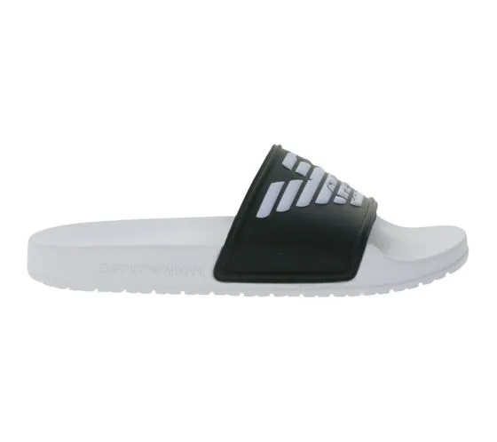 Emporio Armani Sliders Mules pour hommes Chaussures de bain Pantoufles de bain d'été XN747 XVPS07 D850 Blanc/Noir