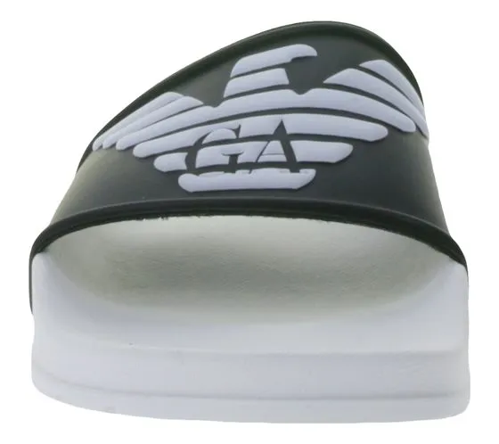 Emporio Armani Sliders Mules pour hommes Chaussures de bain Pantoufles de bain d'été XN747 XVPS07 D850 Blanc/Noir