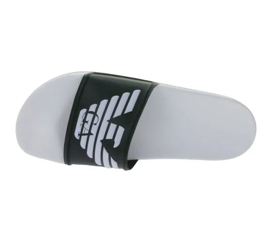 Emporio Armani Sliders Mules pour hommes Chaussures de bain Pantoufles de bain d'été XN747 XVPS07 D850 Blanc/Noir