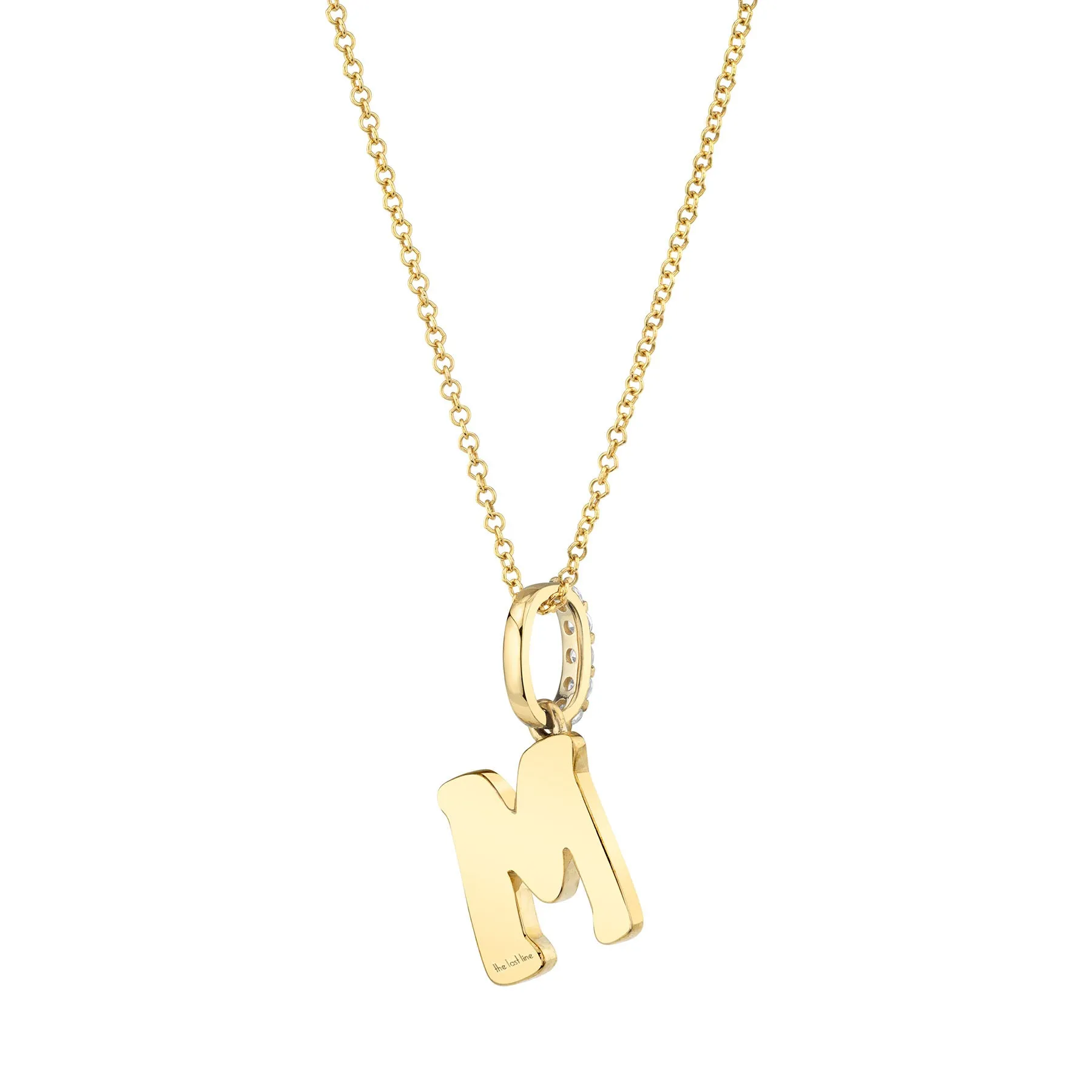 Enamel Letter Pendant - White Diamond and Black Enamel / 14k Yellow Gold