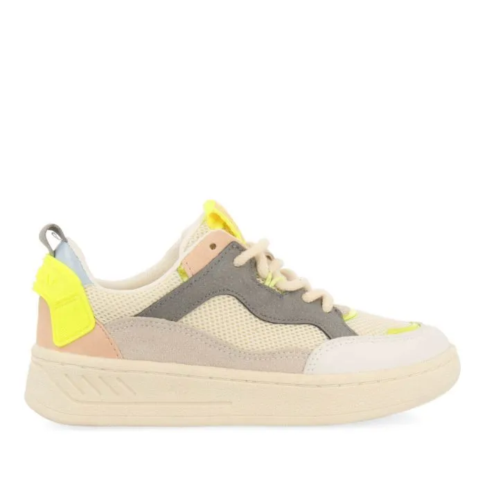 Eritras girls white sneakers with colourful neon yellow touches