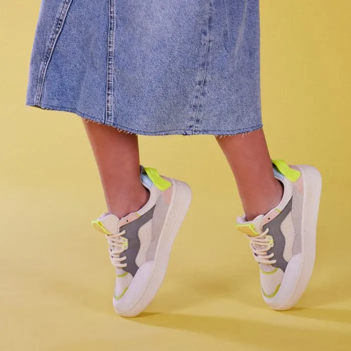 Eritras girls white sneakers with colourful neon yellow touches