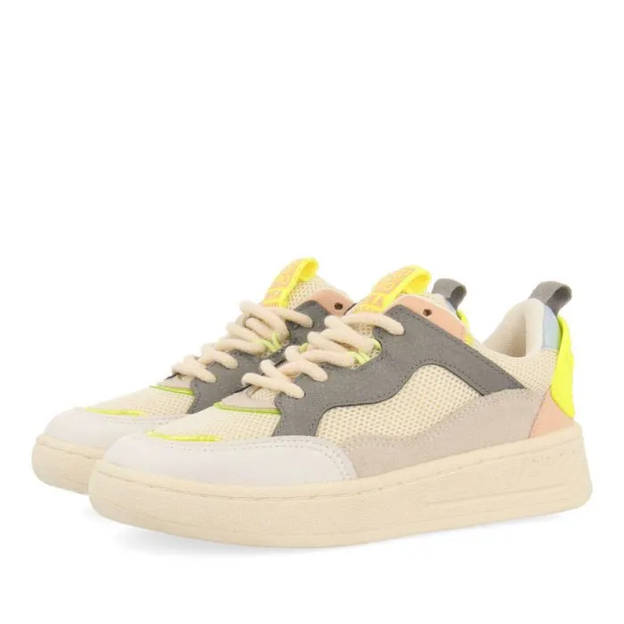 Eritras girls white sneakers with colourful neon yellow touches