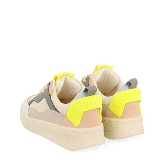 Eritras girls white sneakers with colourful neon yellow touches