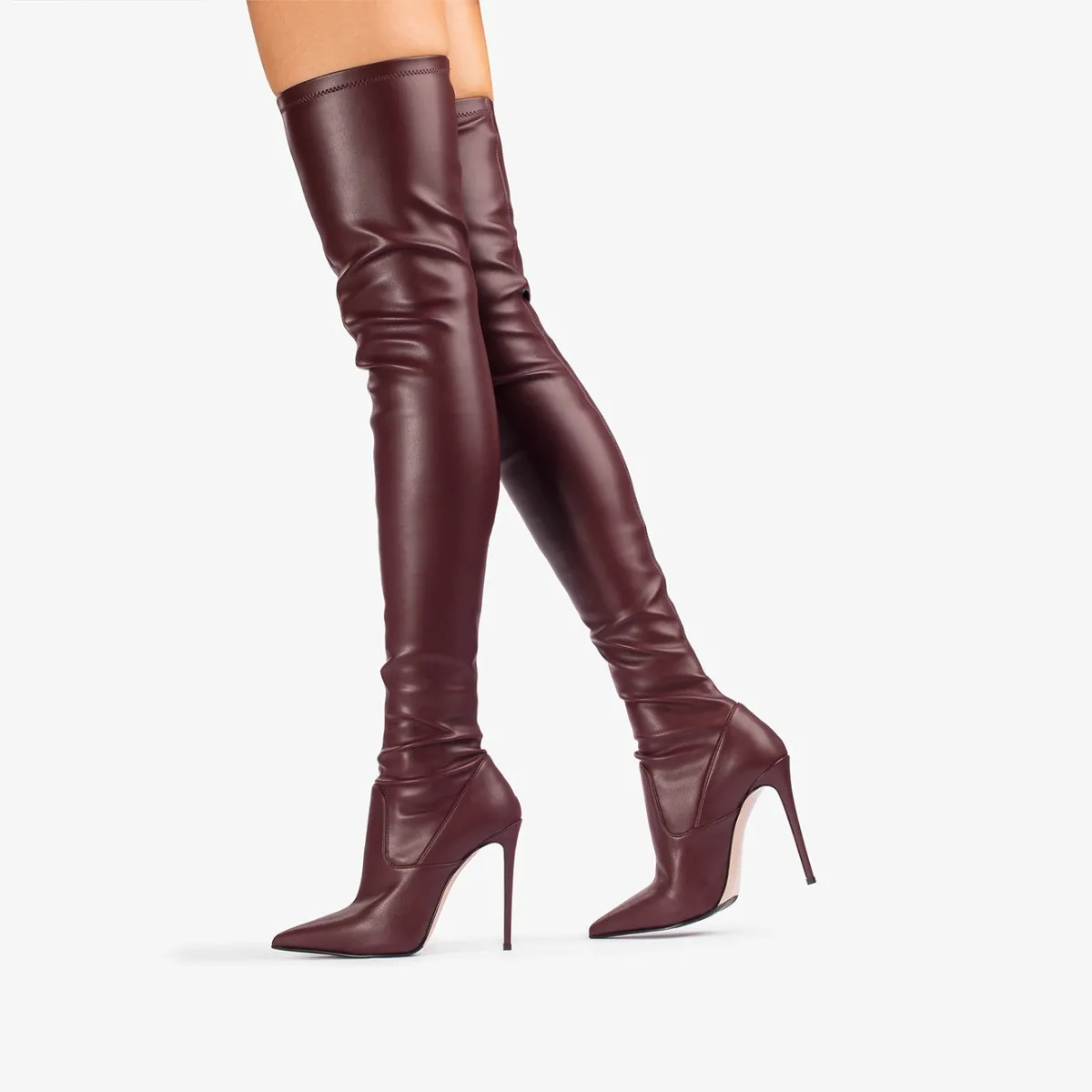 EVA THIGH-HIGH BOOT 120 mm Cherry red stretch vegan leather over-the-knee boot