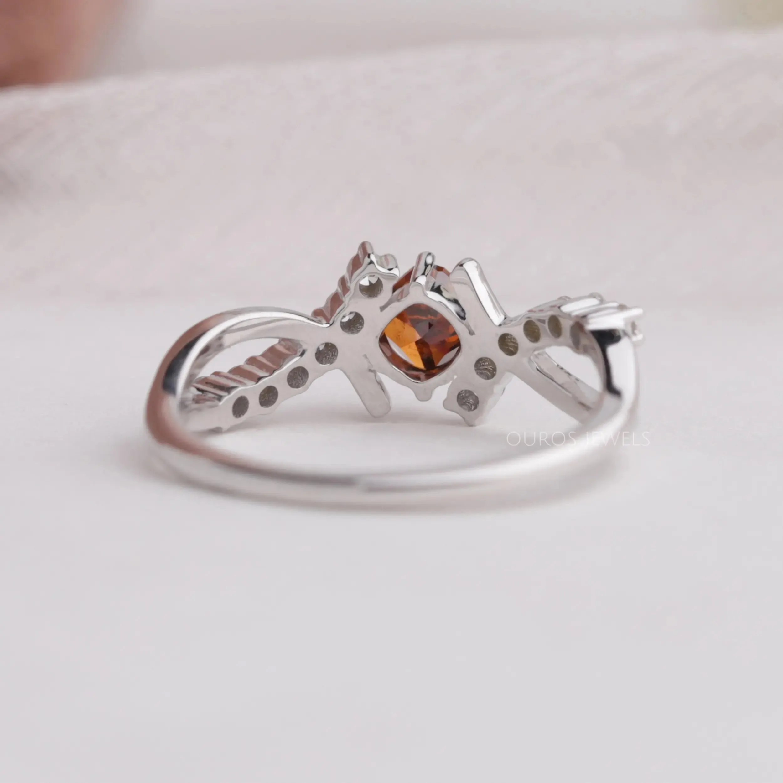 Fancy Vivid Orange Cushion Cut  Lab Diamond infinity Ring