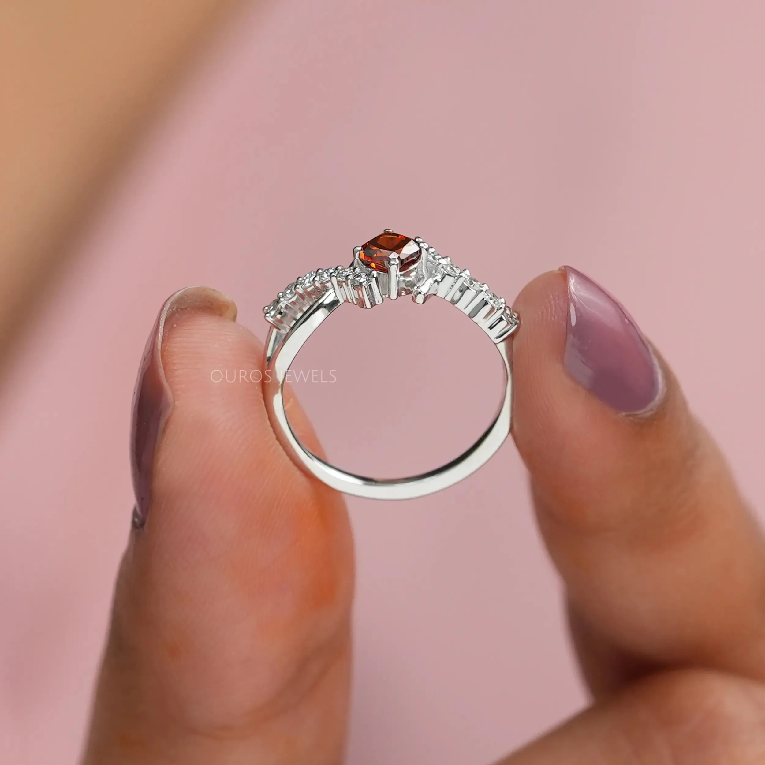 Fancy Vivid Orange Cushion Cut  Lab Diamond infinity Ring