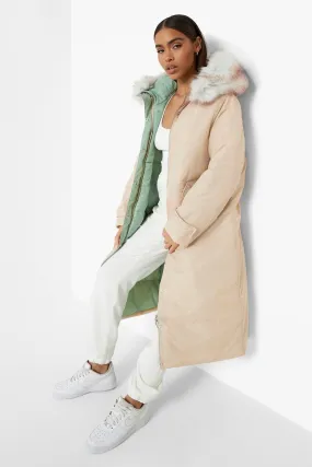 Faux Fur Hood Longline Parka Coat