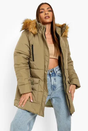 Faux Fur Hooded Parka Coat