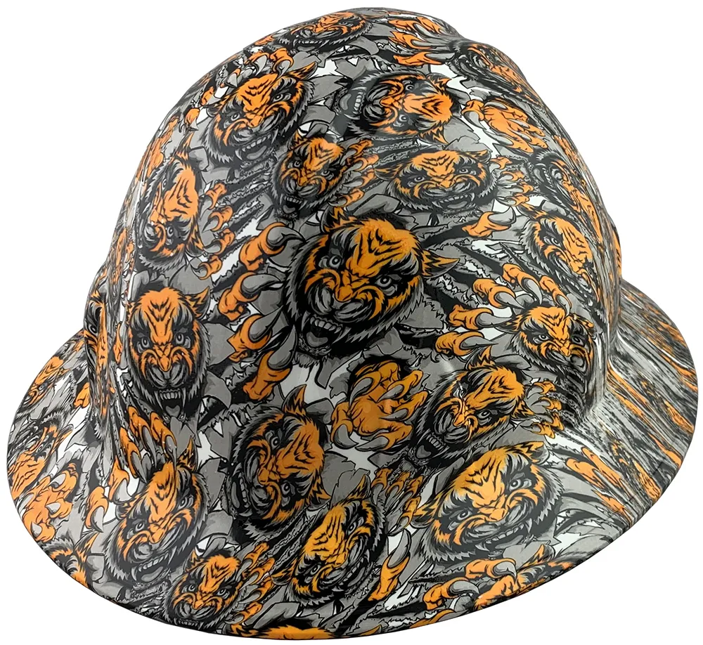 Fighting Tiger Design Full Brim Hydro Dipped Hard Hats