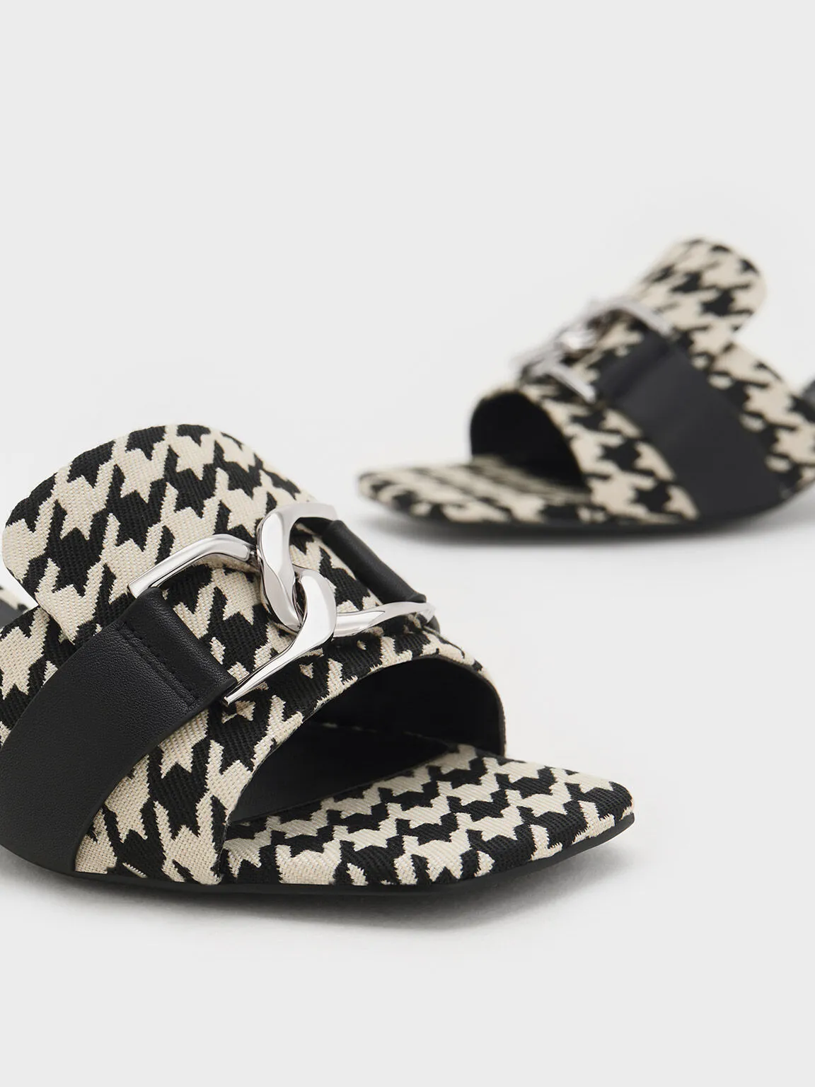 Gabine Houndstooth Leather Heeled Mules - Multi