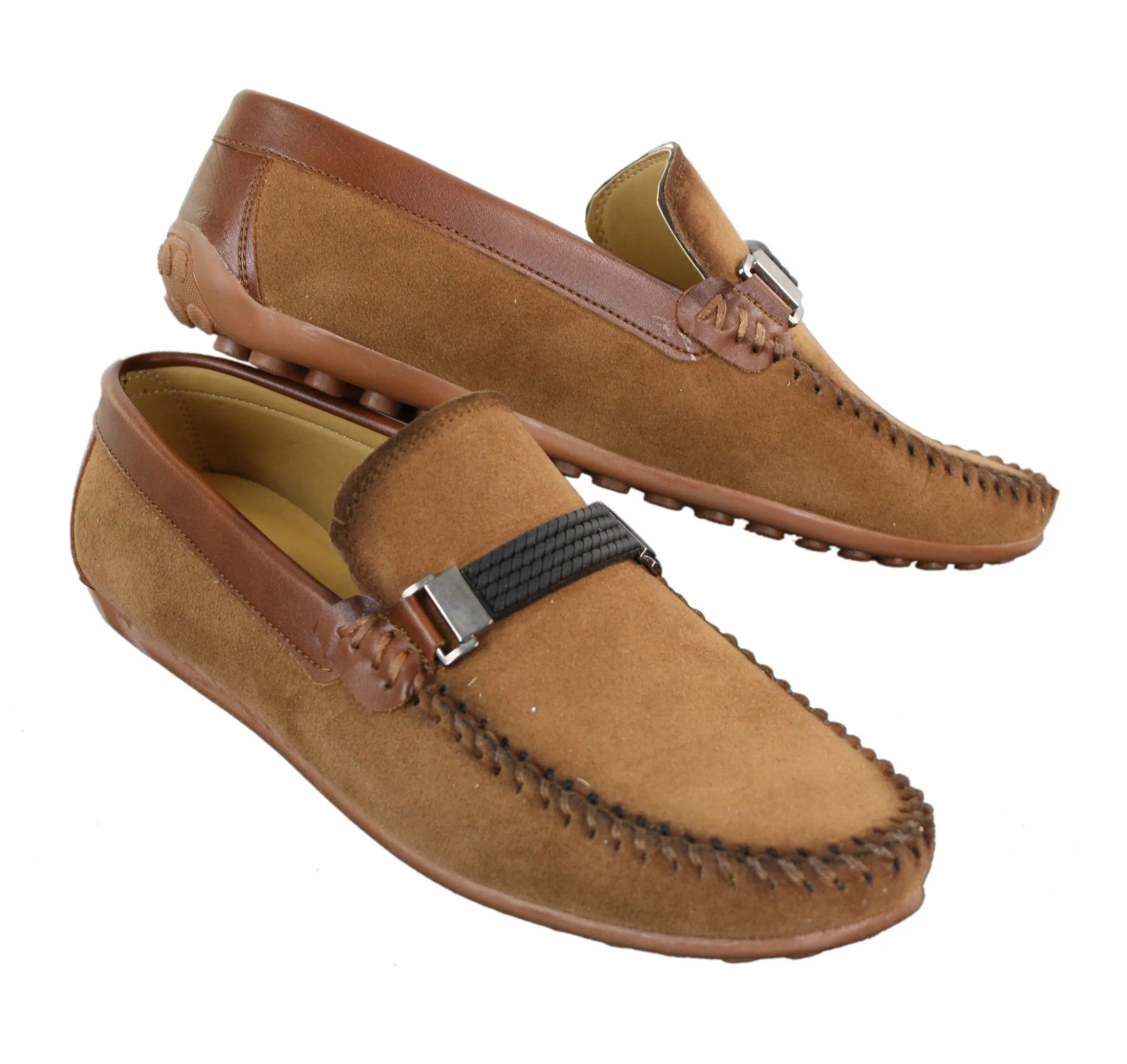 Galax ZD71 - Mens Slip On Suede PU Leather Driving Shoes Buckle Moccasin Casual