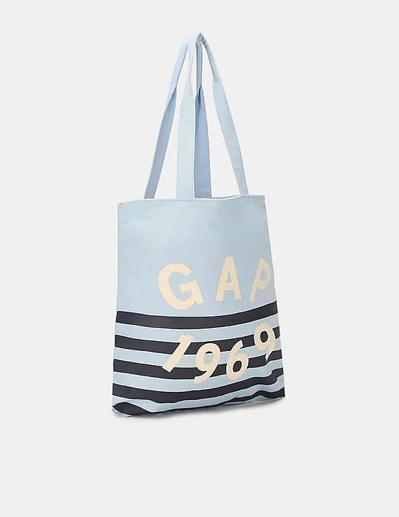 GAP Women Blue Small Logo Stripe Tote Bag