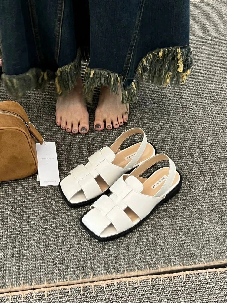 [GAseven Xiaoqijia] South Korea Dongdaemun woven Roman shoes women's back strap beach toe sandals women