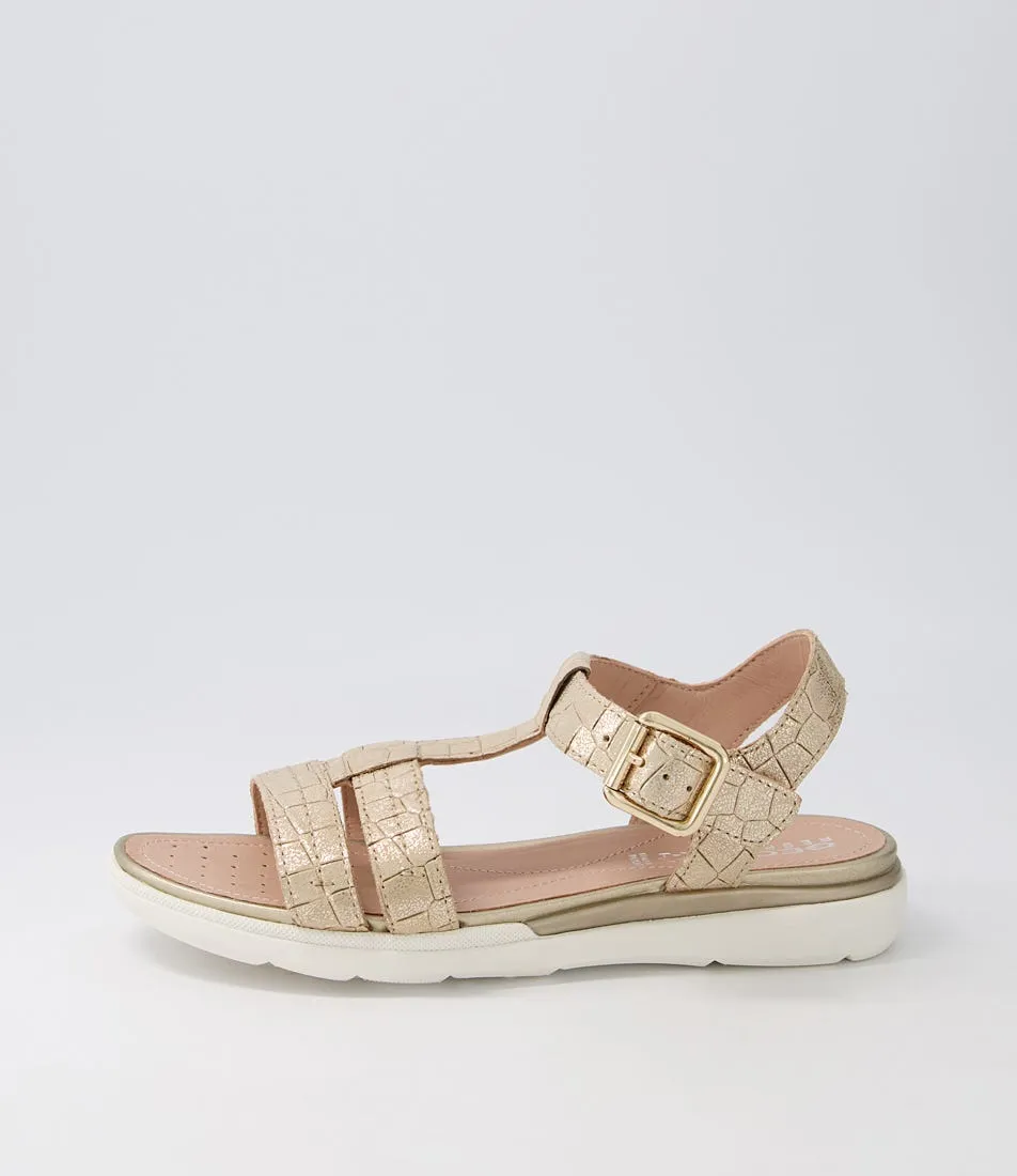 GEOX D S.hiver B Light Gold Croc Leather Sandals