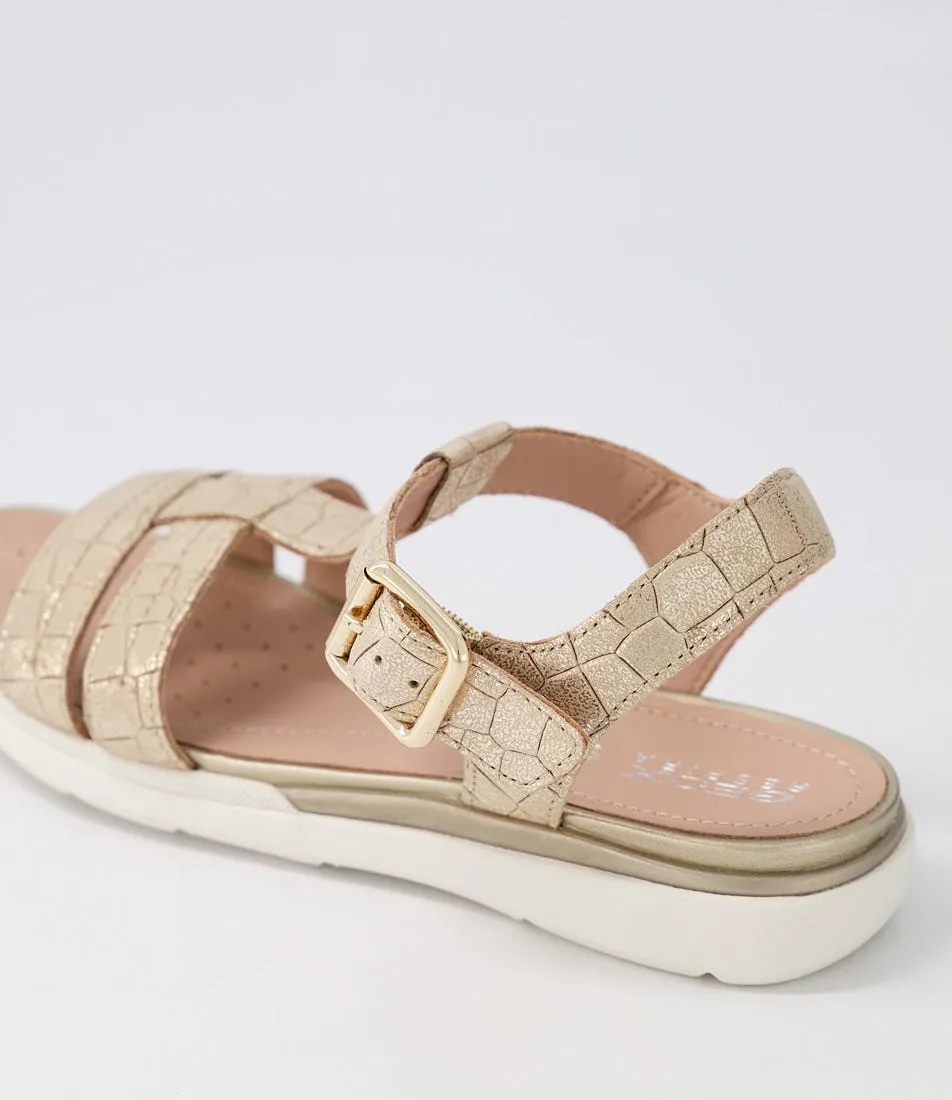 GEOX D S.hiver B Light Gold Croc Leather Sandals