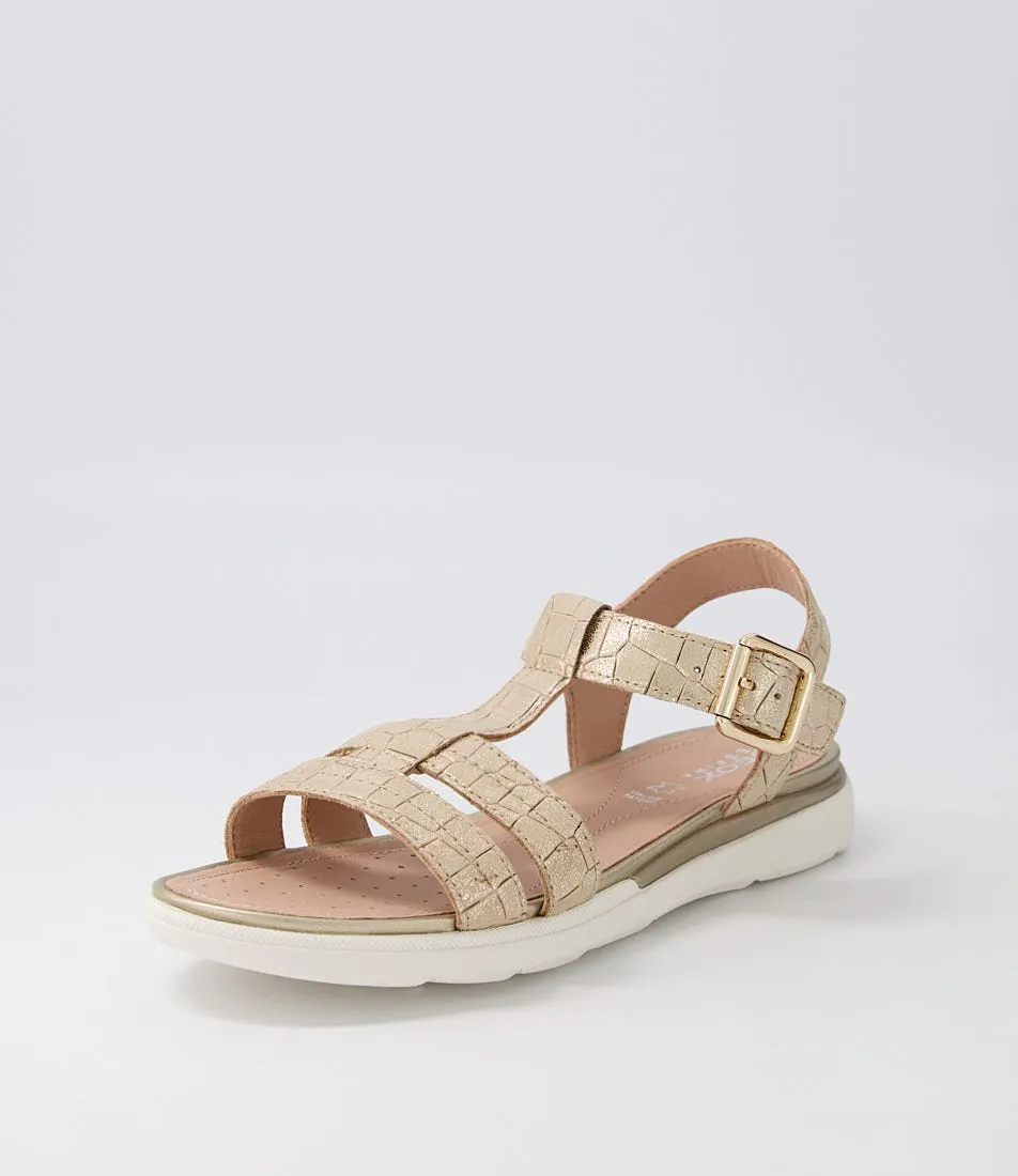 GEOX D S.hiver B Light Gold Croc Leather Sandals