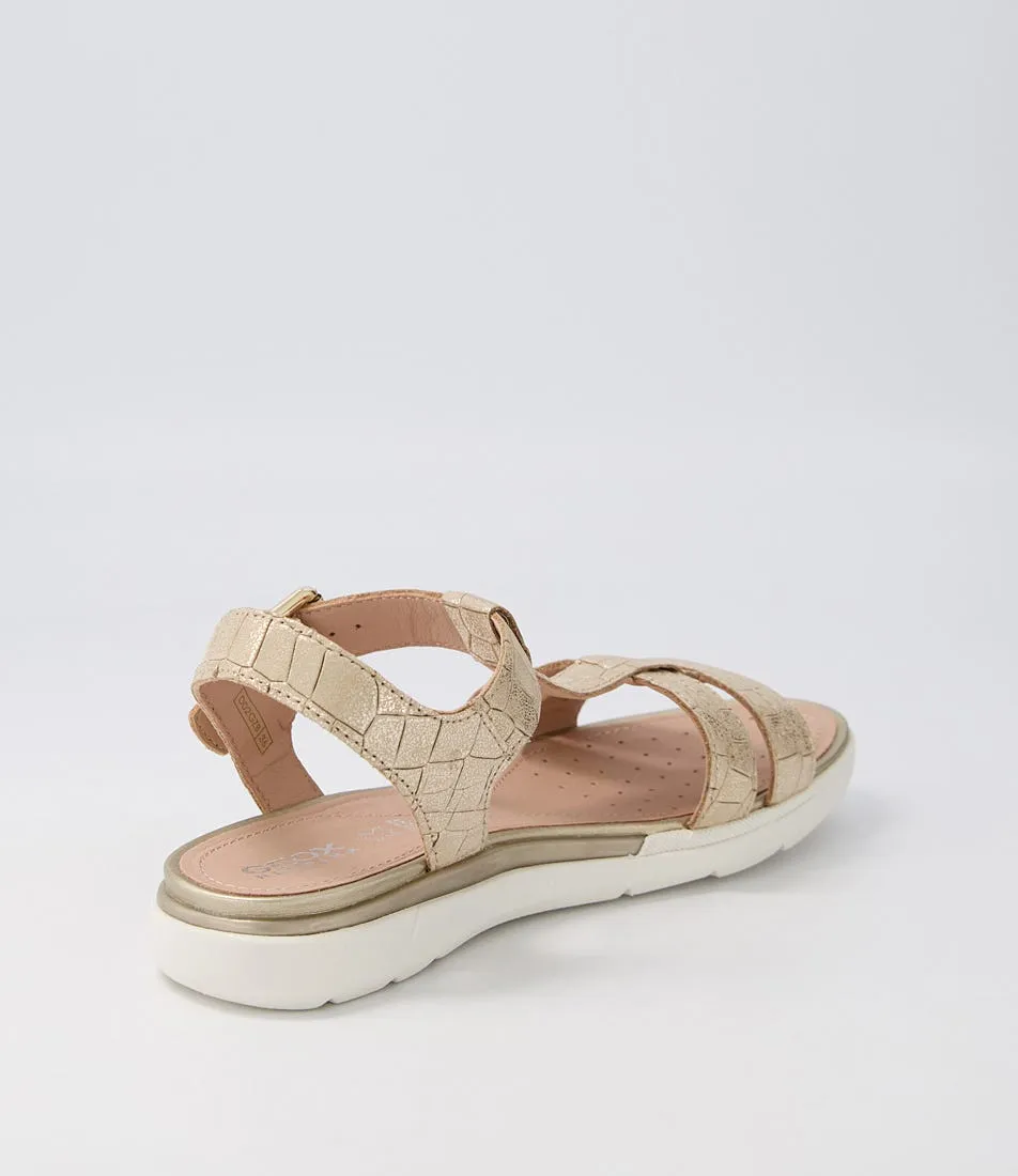 GEOX D S.hiver B Light Gold Croc Leather Sandals