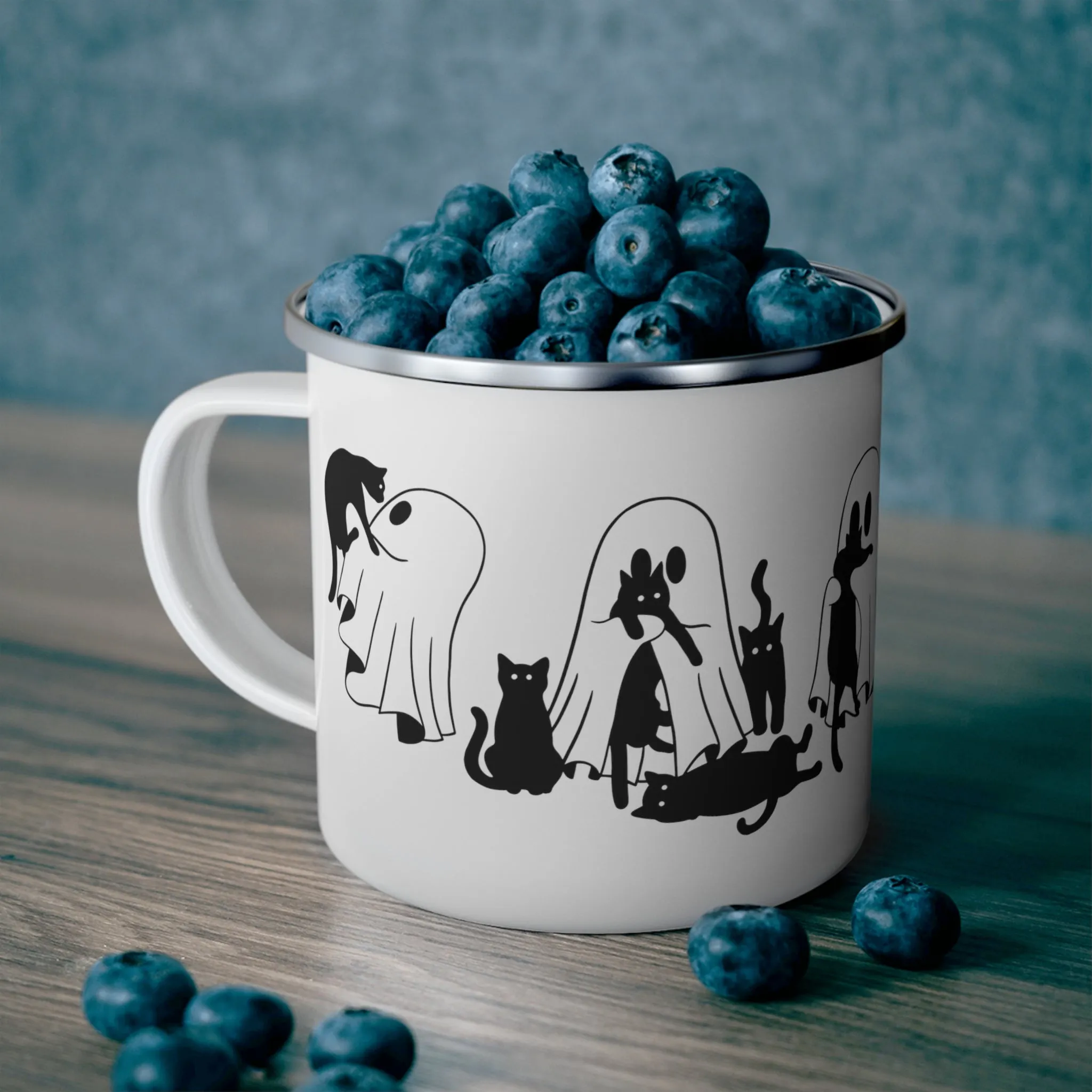 Ghost and Cats Halloween Enamel Camping Mug