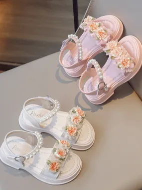 Girls Flower Gorgeous Pearled Sandals by Liv and Mia