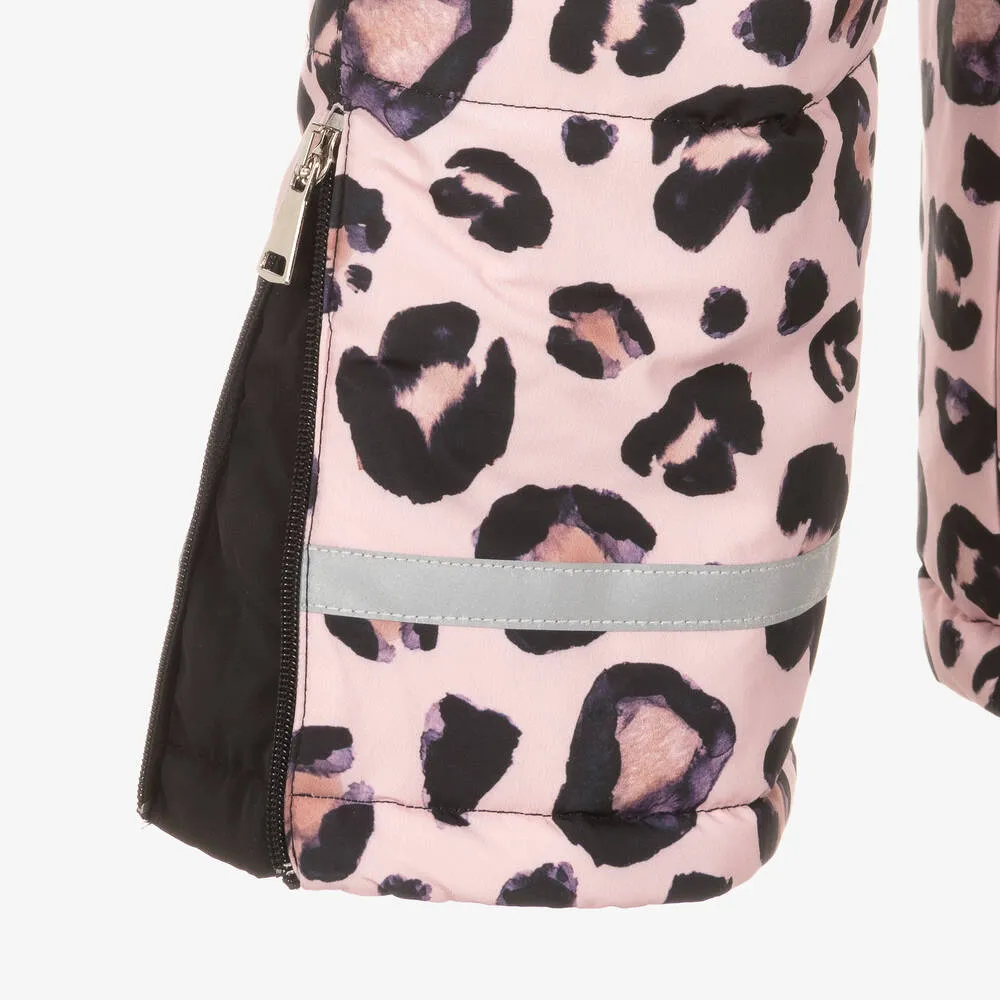 Girls Pink Leopard Print Ski Salopettes