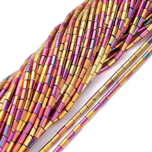 Glass Beads, Electroplated, Column, Multicolored, Purple, 4.5-5x2.5mm