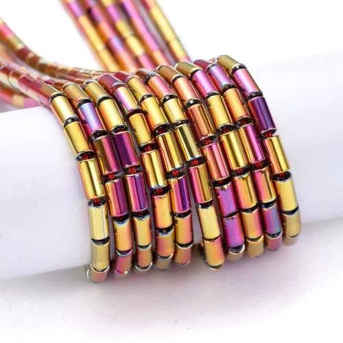 Glass Beads, Electroplated, Column, Multicolored, Purple, 4.5-5x2.5mm