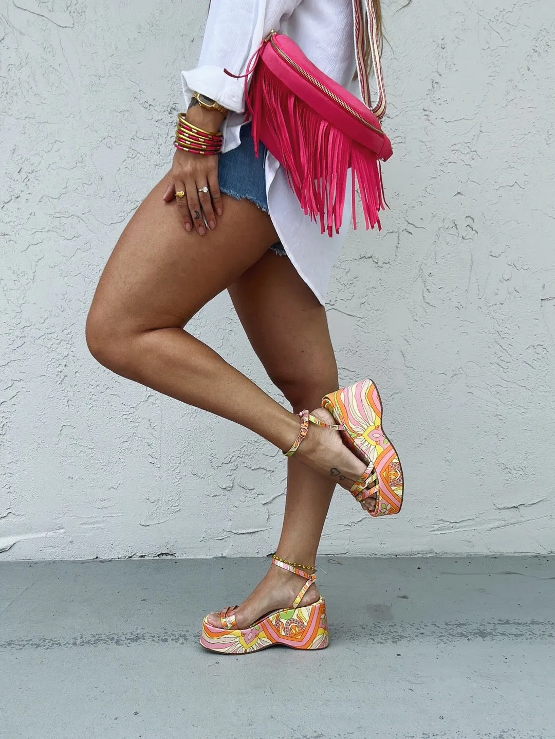 Goddess of Fire Groovy Print Platform Wedge Sandals