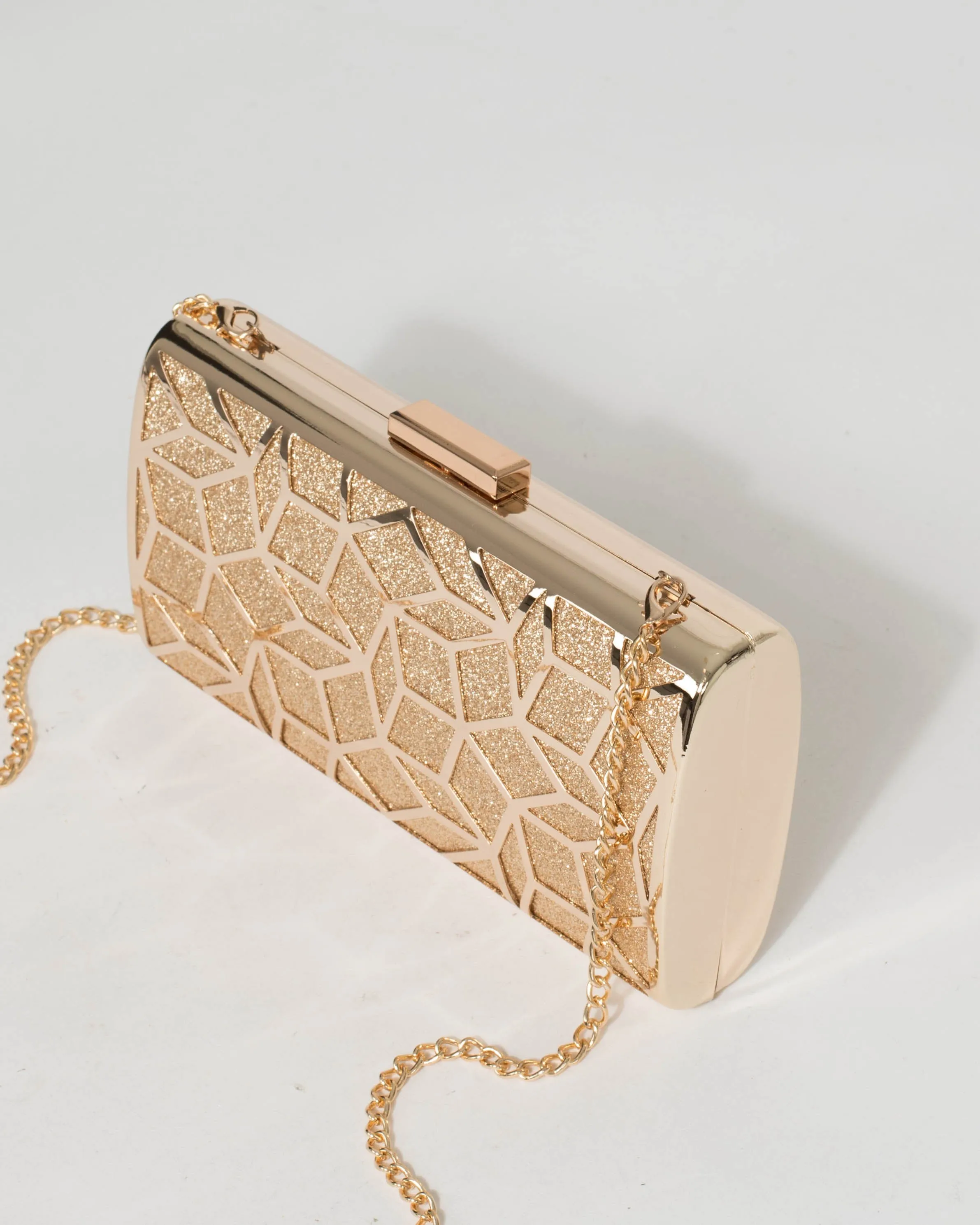 Gold Kari Geo Hardcase Clutch Bag