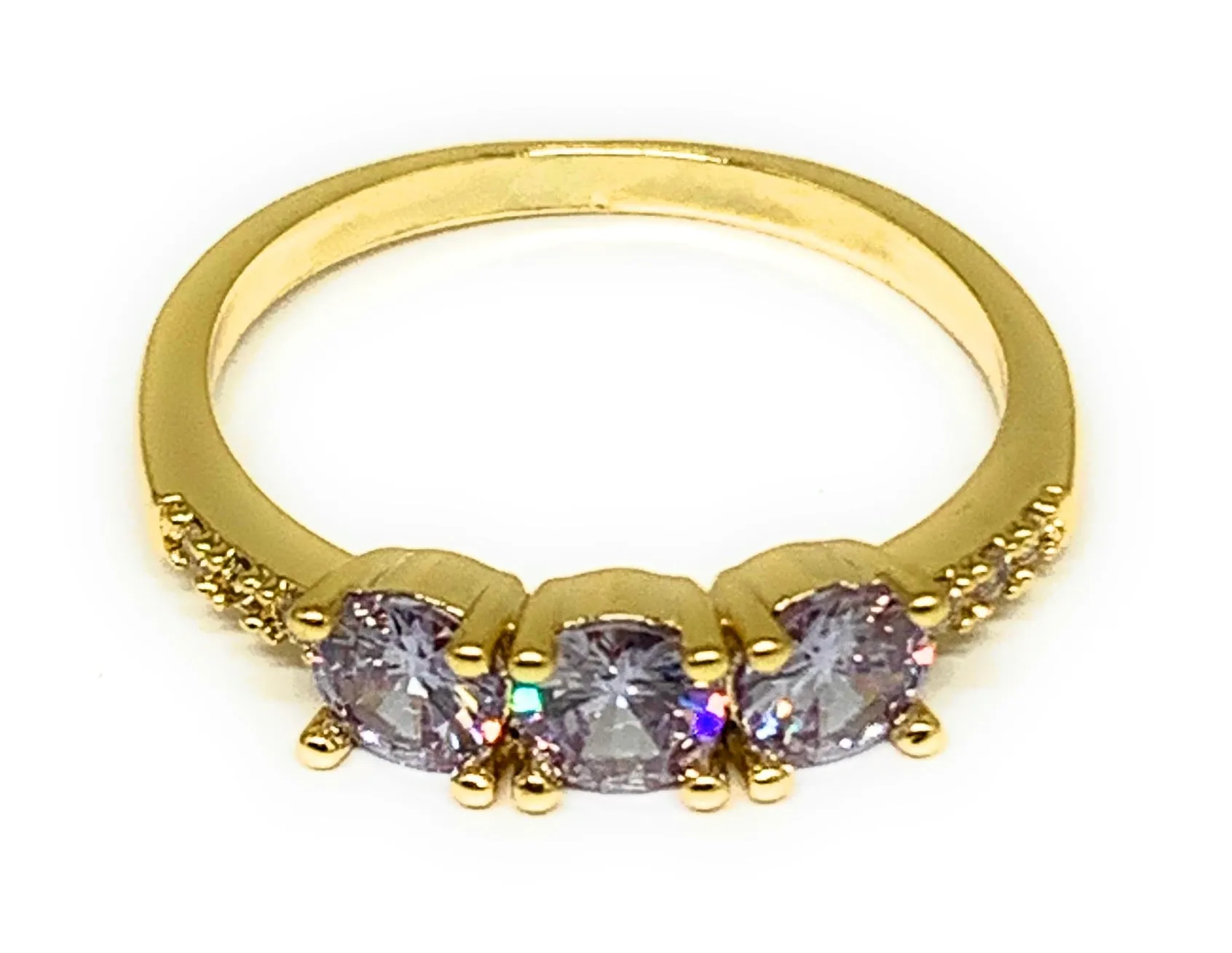 Gold Plated Dainty Purple CZ Band Ring Anillo