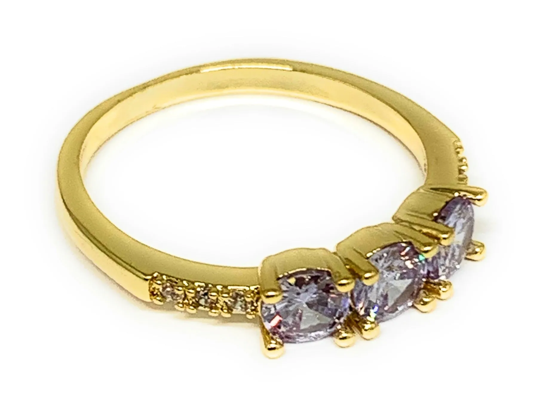 Gold Plated Dainty Purple CZ Band Ring Anillo