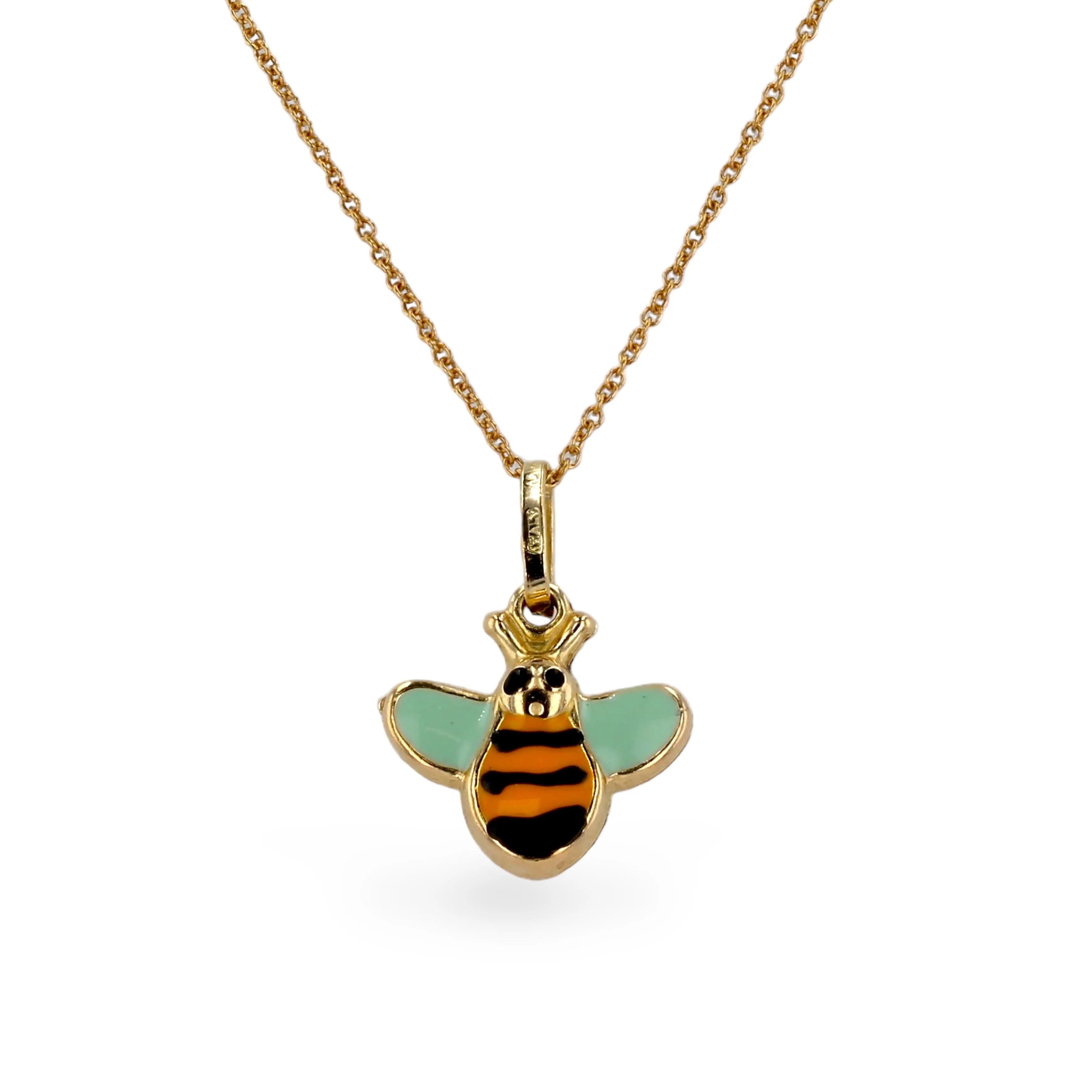 Gold set chain with enamel green bee