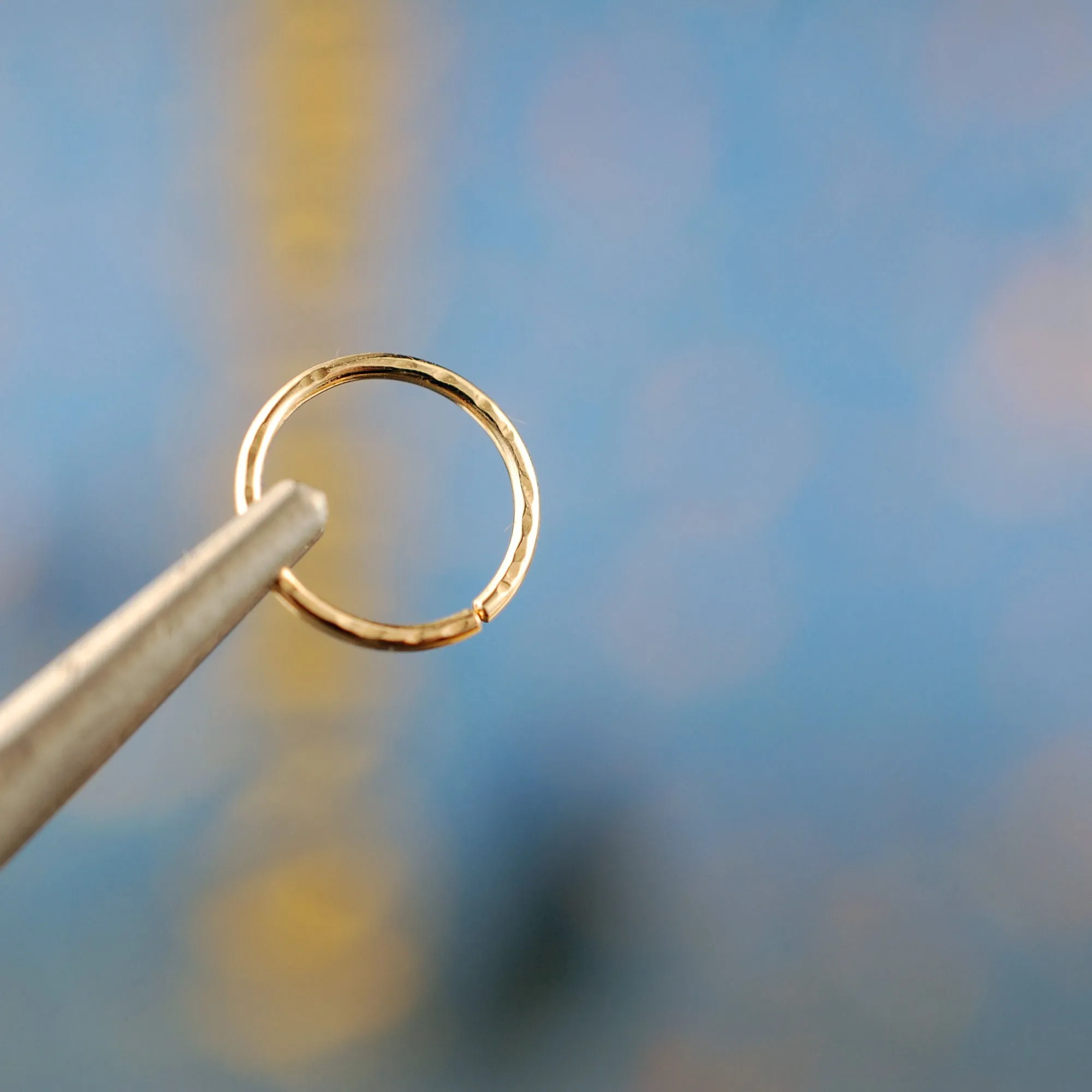 Gold Textured Nose Ring in Solid 14K Yellow Gold