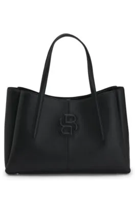 Grained faux-leather tote bag with Double B monogram