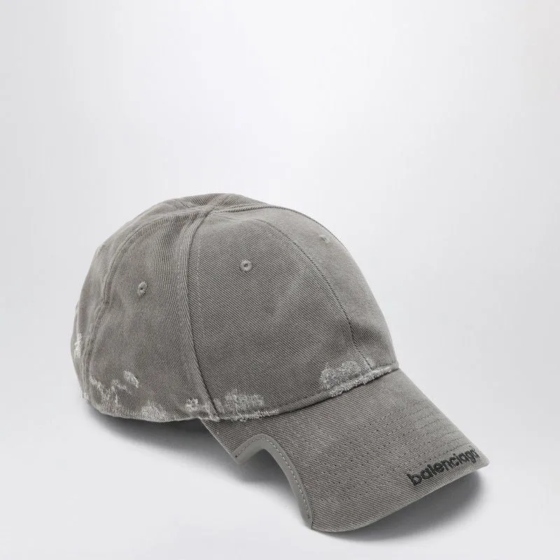 GREY COTTON BASEBALL CAP WITH WEAR