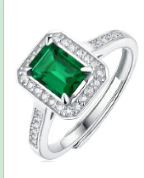 GT19S1542SS039-8 Gemorie Women’s Moissanite 1 Carat Emerald Cut Green May Birthstone Cocktail Statement Engagement Ring with Acc