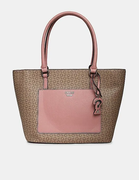 GUESS Women Brown And Pink Cuba Small Carryall Tote Bag