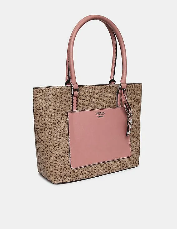 GUESS Women Brown And Pink Cuba Small Carryall Tote Bag