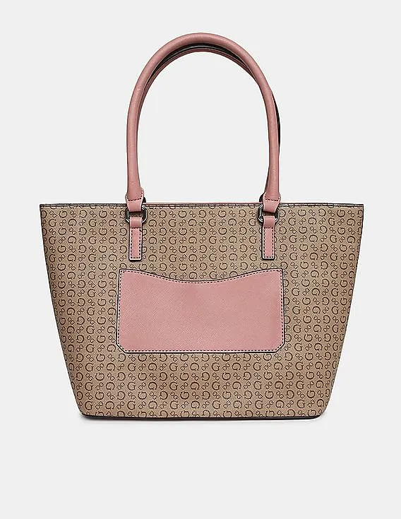 GUESS Women Brown And Pink Cuba Small Carryall Tote Bag