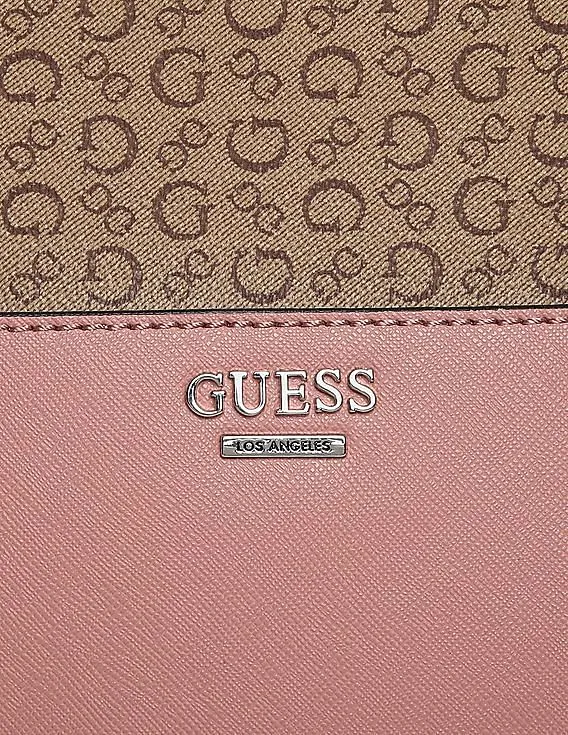 GUESS Women Brown And Pink Cuba Small Carryall Tote Bag