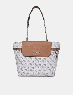 GUESS Women White Monogram Print Esme Tote Bag