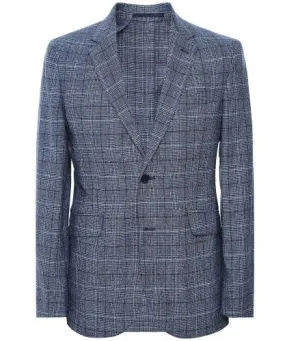 Hackett Dark Blue Cotton Linen Prince of Wales Jacket | Jules B