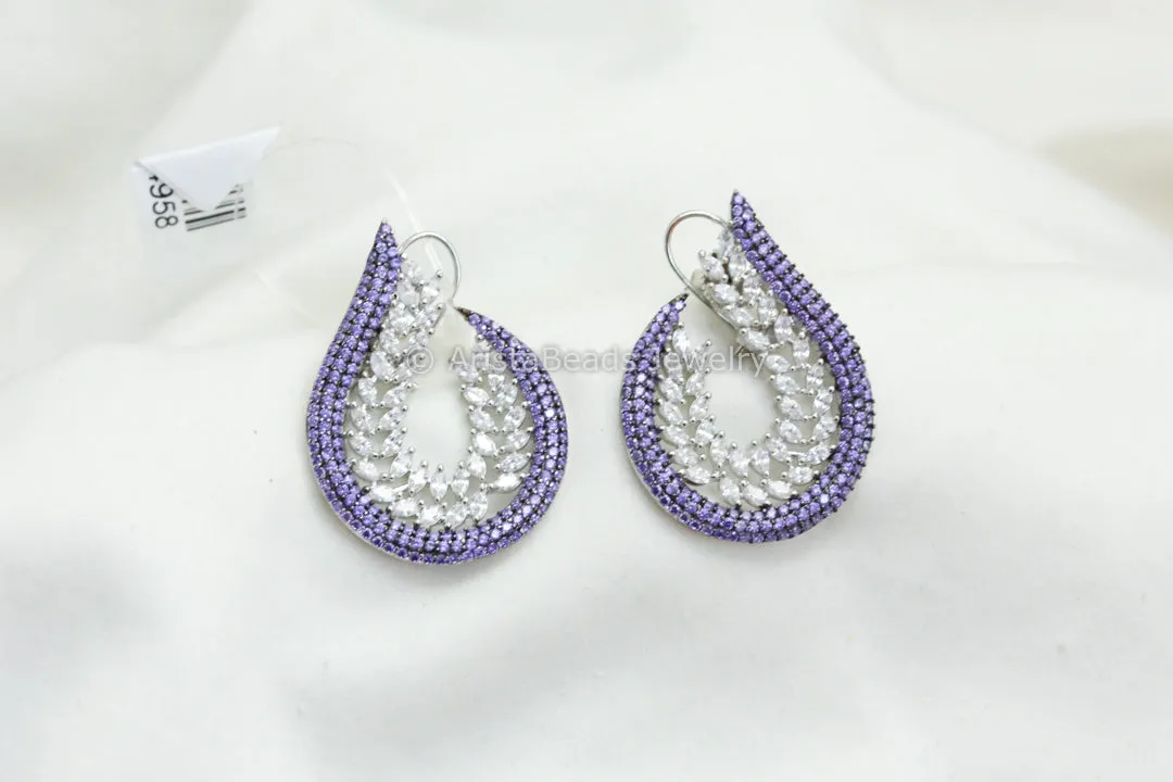 Half Moon CZ Pave Setting Earrings - Purple