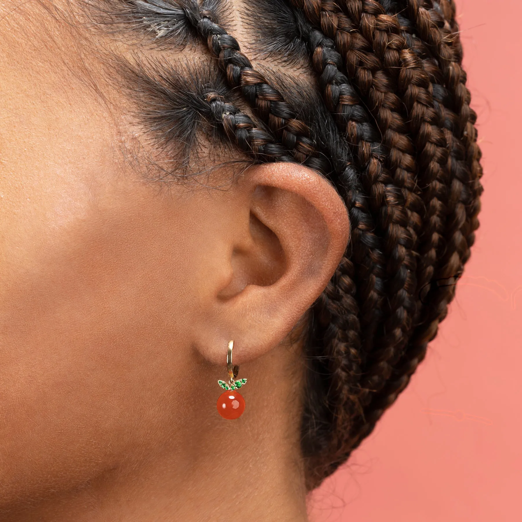 Hand Carved Fruit Hoop - Tangerine / 14k Yellow Gold