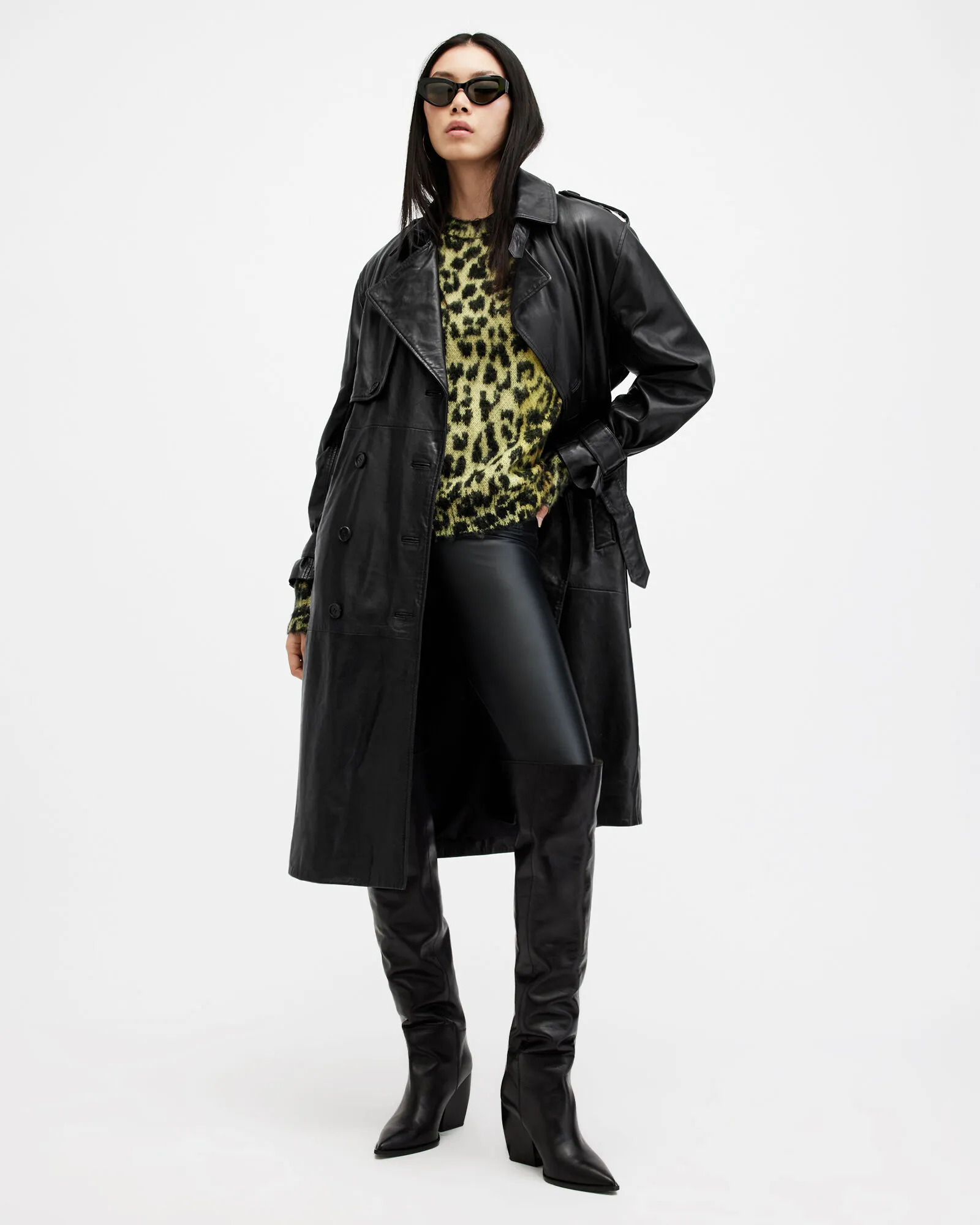 Hendry Relaxed Fit Leather Trench Coat